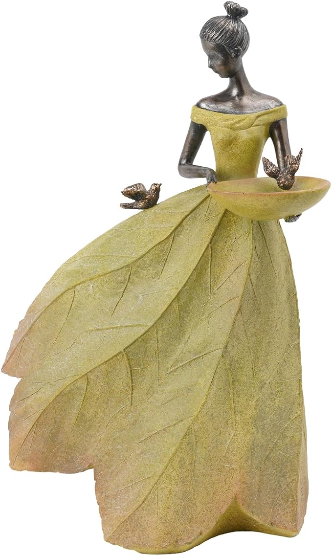 DiliComing Large Garden Fairy Statue Bird Feeder & Bird Bath - 23-Inch Resin Outdoor Yard Decor Angel Statue, Decorative Girl Sculpture for Garden, Lawn, Patio Yellow