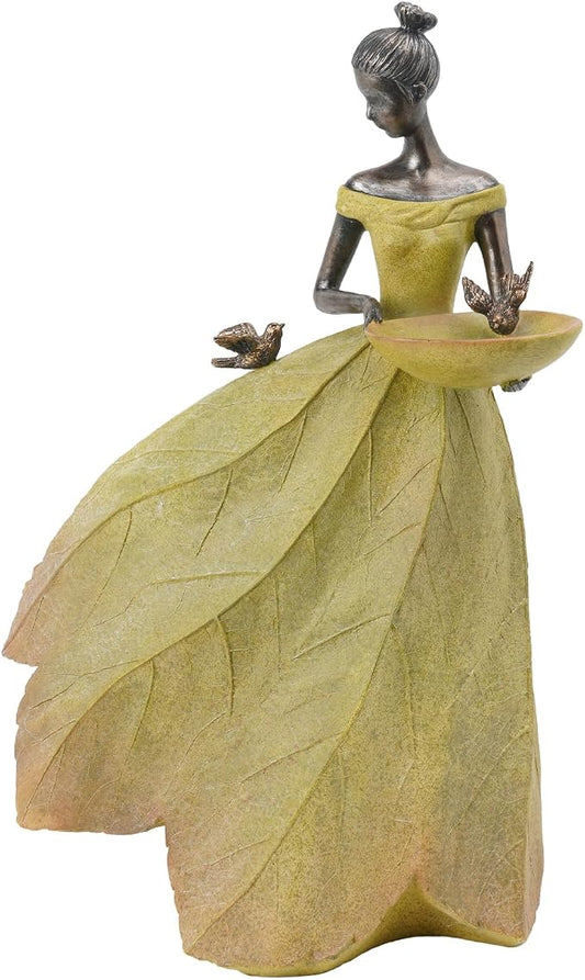 DiliComing Large Garden Fairy Statue Bird Feeder & Bird Bath - 23-Inch Resin Outdoor Yard Decor Angel Statue, Decorative Girl Sculpture for Garden, Lawn, Patio Yellow