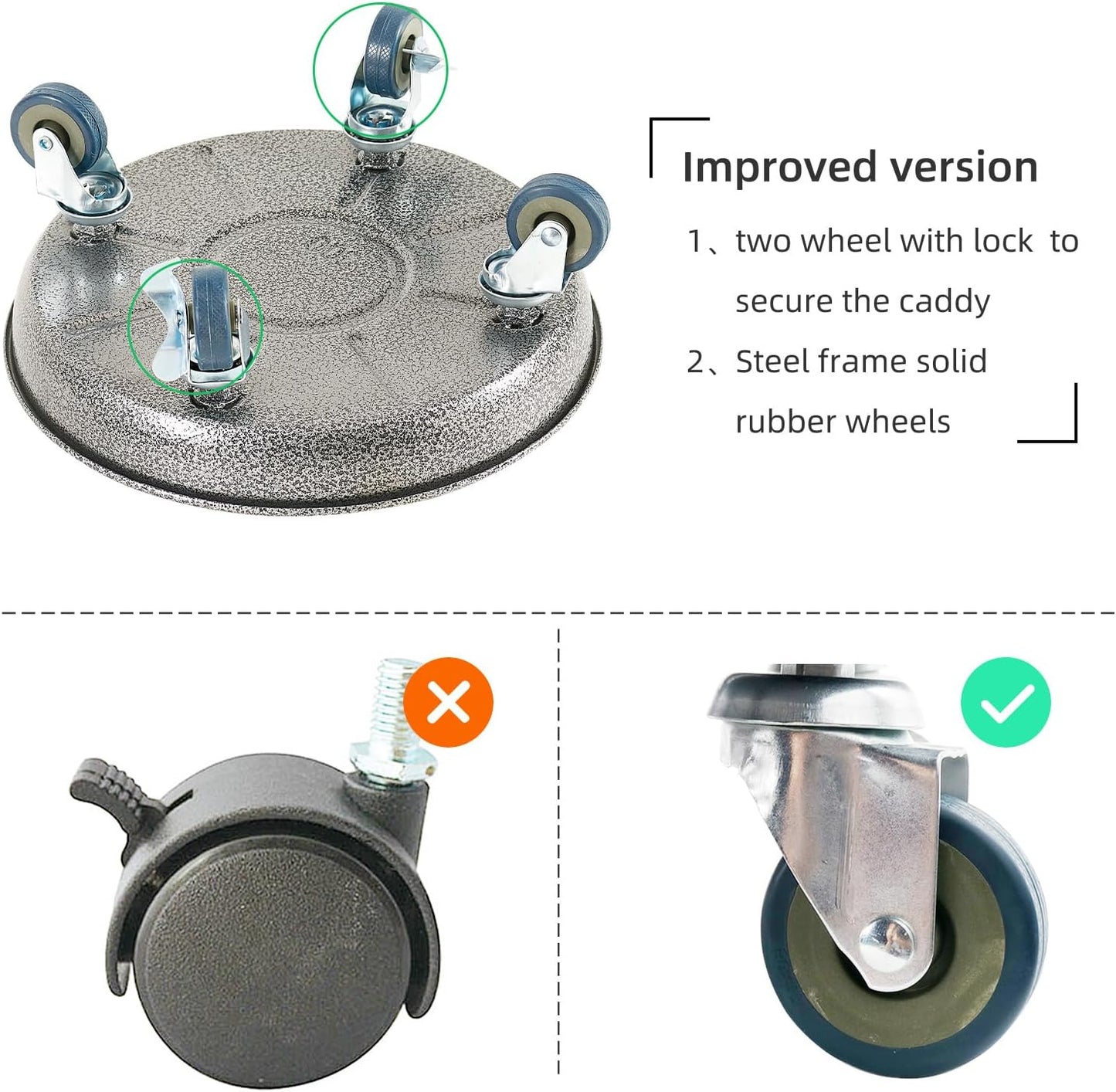 Choclaif Plant Caddy with Wheels,2 Pack Silver Heavy Duty Plant Stand with Universal Wheels,Round Pot Trolley for Indoor Outdoor 12inch