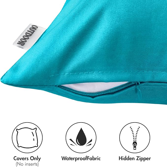 MIULEE Pack of 2 Decorative Outdoor Waterproof Pillow Covers Square Garden Cushion Sham Throw Pillowcase Shell for Patio Tent Couch 18x18 Inch Turquoise