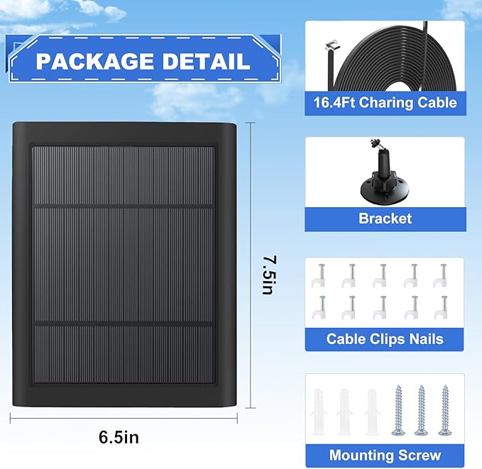Solar Panel for Ring Doorbell 5W 5V Solar Charger Pefect for Ring Video Doorbell (2nd Gen - 2020 Release), Micro USB Port IP65 16.4ft Waterproof Charging Cable, 360°Adjustable Mount