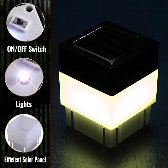 Tujoe Solar Post Cap Lights Fence Post Solar Lights 2in x 2in (5cm x 5cm)(Warm Yellow,20 Pack)