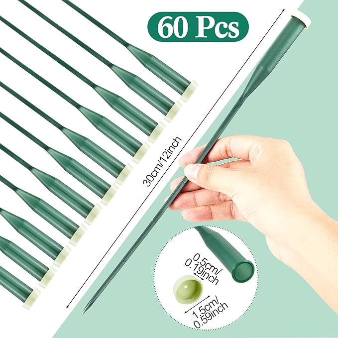 144 Pcs Floral Water Tubes Green Floral Tubes Plastic Flower Tubes for Fresh Flowers with Rubber Cap for Flower Stem Arrangements Supplies, 2 Size (12 Inch, 6 Inch)