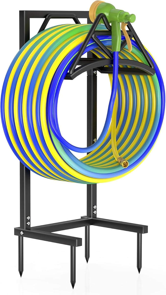 Qatsrin New Garden Hose Holder, Heavy Duty Freestanding Water Hose Holder Stand Holds 160-feet Hose, Detachable Hose Storage Reels Hanger Rack for Outside Yard Lawn Farm