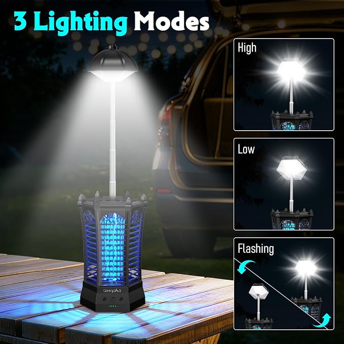 Bug Zapper Outdoor 2026, Portable Electric Mosquito Killer with Camping Light, Cordless USB Rechargeable Bug Zapper Fly Zapper Trap for Fishing, Hiking, Camping, Patio, Home