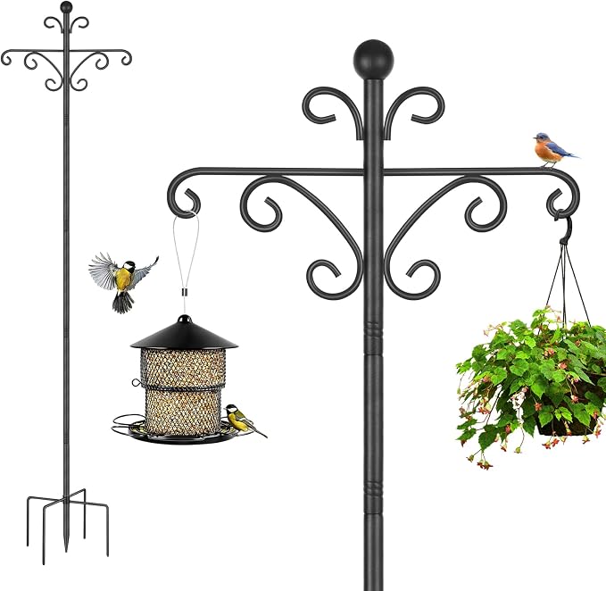 Bird Feeder Pole, 92inch Shepherds Hooks for Outdoor Heavy Duty Bird Feeder Stand Tall Double Garden Hooks for Hanging Plants, 1 Pack