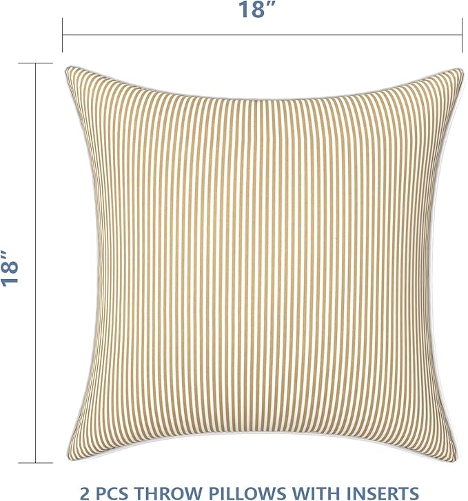 LVTXIII Set of 2 Patio Throw Pillows Waterproof 18"x18" Fade Resistant Outdoor Throw Pillows with Inserts, Fluffy Decorative Garden Toss Pillow Cushions for Home Patio Coach Sofa Use, Strip Beige
