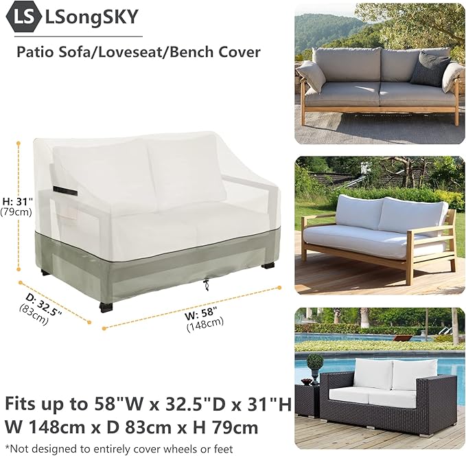 Outdoor 2-Seater Loveseat Cover,Patio Sofa Covers Fits up to 58W x 32.5D x 31H Inches,100% Waterproof Heavy Duty Patio Furniture Covers,Beige & Gray-Green