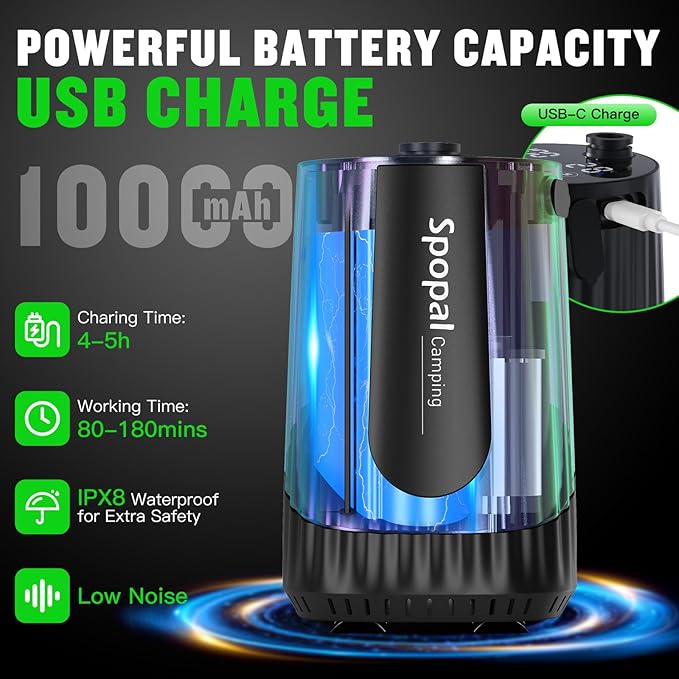 Spopal Portable Shower for Camping, [Upgraded] 10000mAh Rechargeable Camping Shower with 5 Adjustable Speeds,Premium LED Display, IPX8 Waterproof Outdoor Shower Kit for Hiking, Car, Pet, Travel