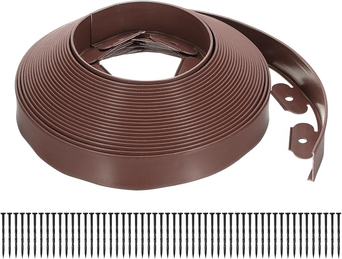 uxcell Landscape Edging, 1Pcs 60FT x 2" - Garden Edging Kit with 54 Stakes, Landscape Edging Border for Garden Lawn Flower Bed Yard Grass (Brown)