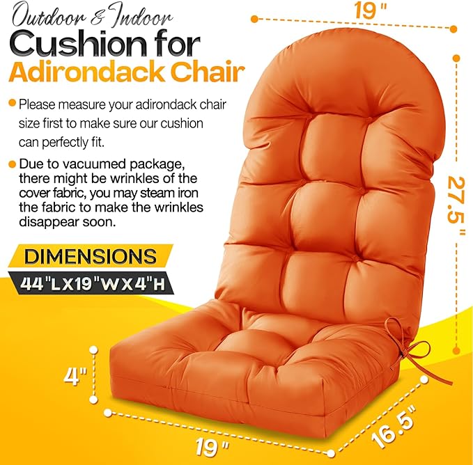 MAGIC ELEPHANT Adirondack Chair Cushion, Memory Foam Outdoor Chair Cushion, Water-Repellent Thick High Back Patio Rocking Chair Pad Seat Cushion Replacement (Orange)