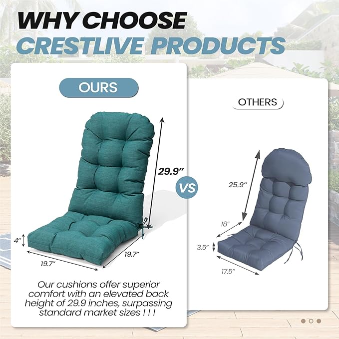 Crestlive 50x20x4 Inch Adirondack Chair Cushion Outdoor Rocking Chair Cushions Water & Fade Resistant High Back Patio Chair Cushions Set of 2 Thick Patio Replacement Cushion, Malachite