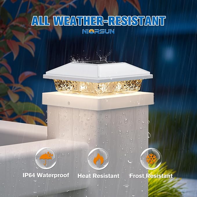 NIORSUN Solar Post Lights Outdoor, Fence Post Solar Lights Warm White, Waterproof, Garden Patio Fence Deck Decor, 4x4 Posts Cap Wood Vinyl, 5x5 Vinyl, White 16 Pack