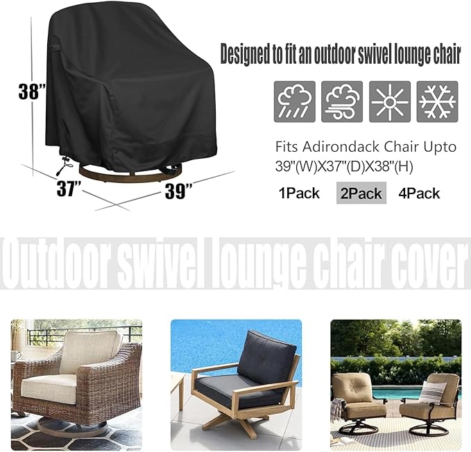 Outdoor Swivel Lounge Chair Cover 2 Pack,Waterproof Heavy Duty Outdoor Chair Covers, (39" W X 37" D X 38" H) Patio Furniture Cover for Swivel Patio Lounge Chair