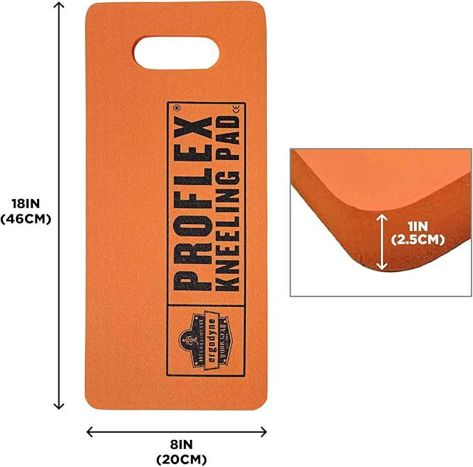 Ergodyne ProFlex 375 Kneeling Pad, Foam Knee Cushion, Water Resistant Kneeling Mat, 8" x 18" x 1,Orange, Compact