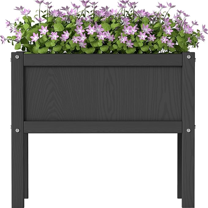 Raised Garden Bed with Drainage Hole Waterproof Small HDPE Elevated Planter Box with Legs Stable and Durable to Plant Herb Vegetable Flower,Patio,Balcony Outdoors/Indoors Black