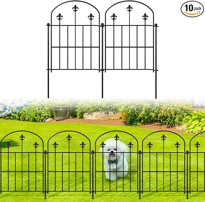 Decorative Garden Fence Border 10 Pack 22in(H) x 10ft(L), Black Rustproof Metal Garden Fencing Animal Barrier for Dogs