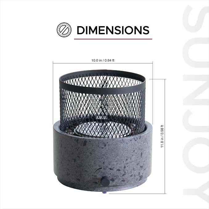 SUNJOY 11000 BTU Tabletop Gas Firepit for Outdoor, 10 Inch Round Tabletop Propane Gas Fire Pit Bottom-Mounted for Table with Umbrella Hole, Portable Smokeless Fireplace with Glass Shield and PVC Cover