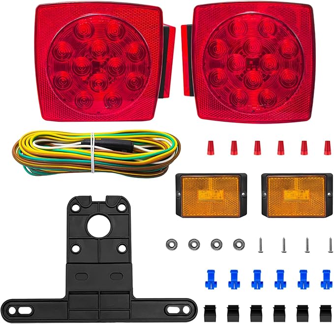 fouwick LED trailer lights Kit, 12V Submersible Tail Marker Lights Wiring Lamp Harness for Boat Car Truck RV Utility snowmobile turn signal license plate stop reverse Trailer Accessories
