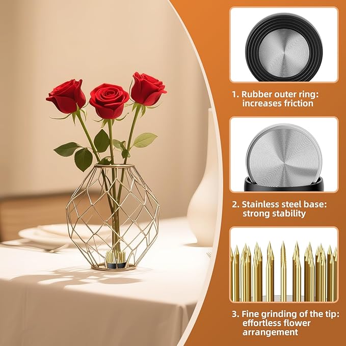 12Pcs Small Vase Flower Frogs,1.34Inch Japanese Ikebana Fresh Flower Pin Holders (Gold)