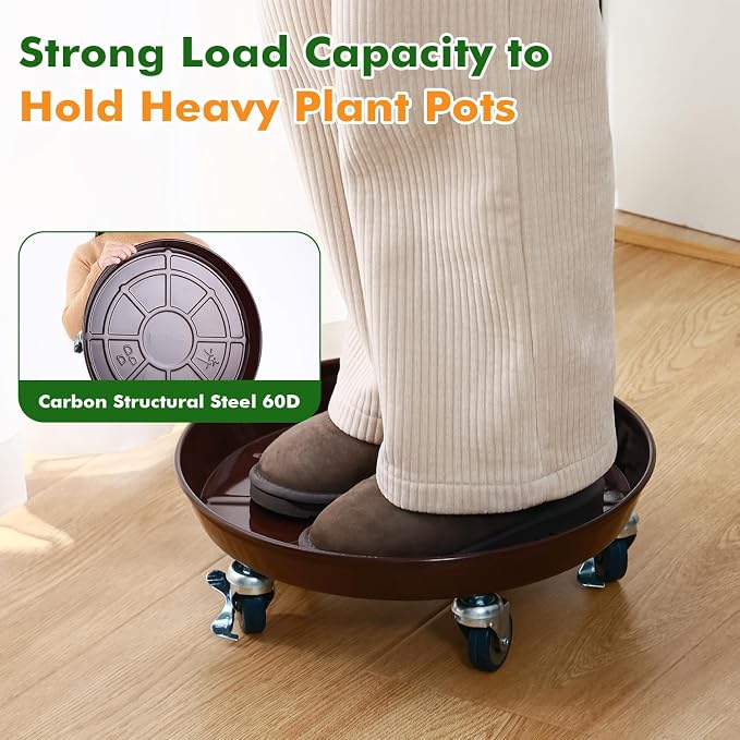 Planterhoma 3 Packs 13 inches Metal Plant Caddy with Wheels Large Rolling Plant Stand Heavy-Duty Iron Plant Dolly Casters for Indoor Outdoor Flower Pot Mover Roller Coasters, Dark Coffee