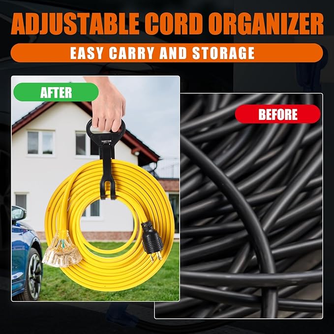Tellegloww 25 ft NEMA L5-30P to 3X 5-20R/5-15R RV Generator Flat Extension Cord, 30A 3Prong Lock Generator to 110V 15/20A Outlet Distribution Adapter 10 Gauge ETL Listed, Yellow