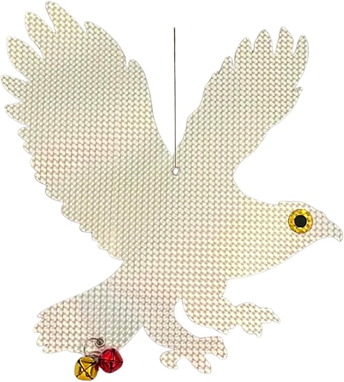 PESTEZE USA Owl Bird Repellent Holographic Decoy with 2 Bells [12.5 × 16 in] Uses Reflective Shine and Sound to Deter Woodpeckers, Pigeons, Crows, Ducks, Geese & Outdoor Pests Safely Around Your Home