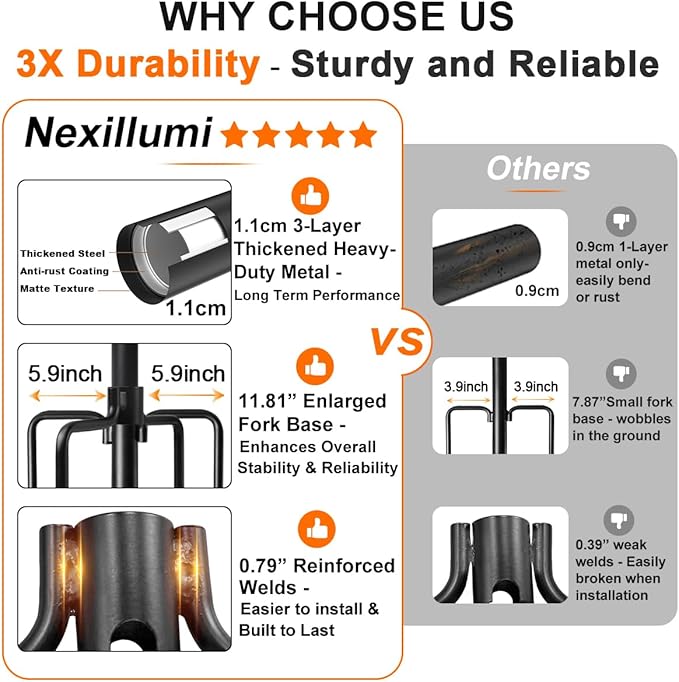 4 Pack String Light Poles for Outside, Upgraded Heavy-Duty Metal Light Poles for Outdoor String Lights with Fork, Adjustable Lighting Accessories for Patio Decor Backyard Pergola Garden Decorations
