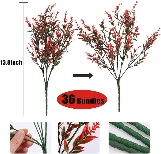 RECUTMS Spring Fall Decoration, Artificial Fake Outdoor Plants Flowers, 36 Pcs Faux Fall Orange Flower for Planter Pot UV Resistant for Outside Porch Home Patio Garden Window Box Decoration(Orange)