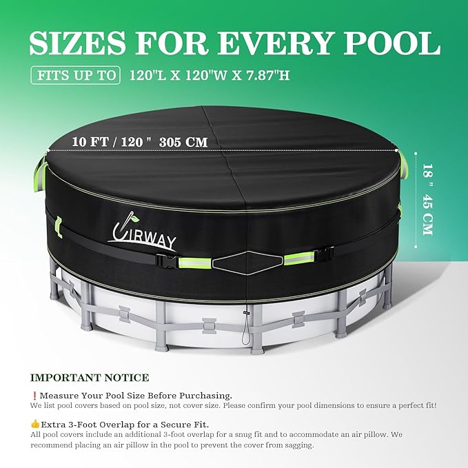 UIRWAY 14 Ft Round Pool Cover with Reflective Strips, Swimming Pool Cover for Above Ground Pools, Solar Cover Including Rope Tie and Luminous Ground Nails, PU Tarp Snug Fit for UV Protected