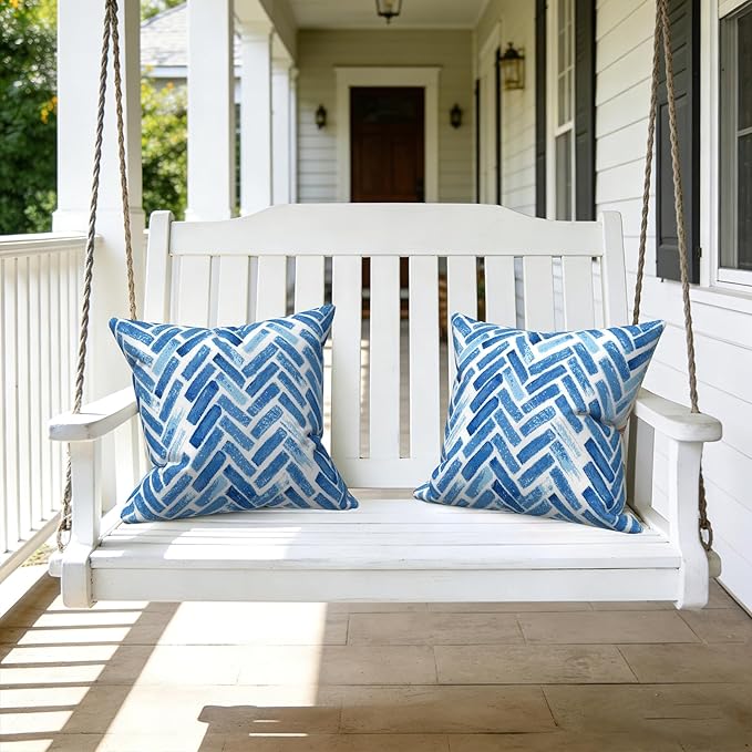 LVTXIII 2 Pack Outdoor Throw Pillow Covers for Patio Furniture, 16x16 Inch Square Pillow Case, Water-Repellent Cushion Covers for Garden, Porch, Sofa, Blue Bricks