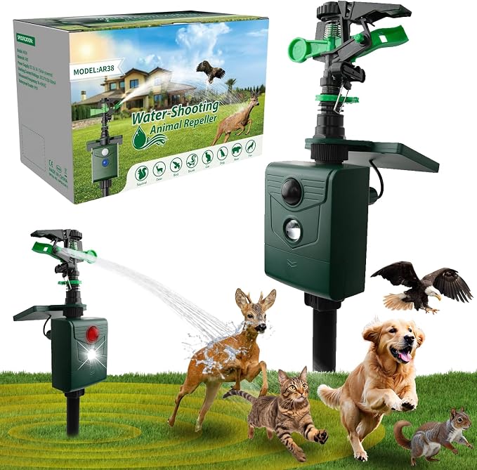 Animal Repellent Motion-Activated Water Sprinkler, Solar Powered Outdoor Deterrent for Cats, Dogs, Deer, Squirrels & Raccoons, Lawn and Garden Protection