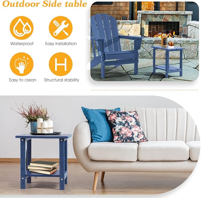 Apolimi Adirondack Outdoor Side Table, 2-Tier Sturdy Patio End Table Weather Resistant, 16.5" Solid Side Table for Patio, Pool, Porch