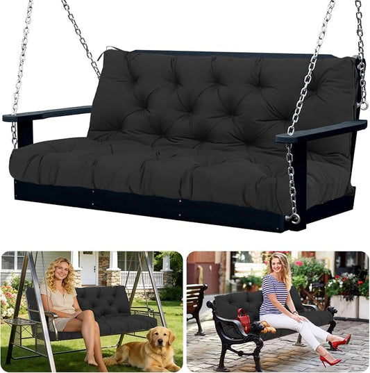 Porch Swing Cushions 2 Seater Replacement Thicken 5" Waterproof & Fade Resistant Swing Cushions for Outdoor Furniture Bench Patio Swing Cushion with Backrest & Ties(Black 48x40x5inch)