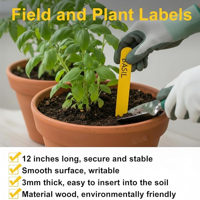 Weysat 200 Pcs 12" Wood Plant Labels for Field or Containers Plant Tags Wood Garden Labels for Seedling Stakes Markers Nursery Seed Tags with Smooth Surface for Pot Herbs Flowers Vegetables (Yellow)