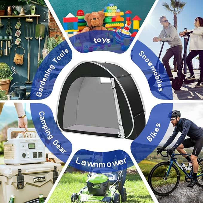 Outdoor Storage Shed Bike Tent with 210D Oxford Fabric PU4000 Waterproof Large Capacity for 3 Bikes, Garden Tools, Black