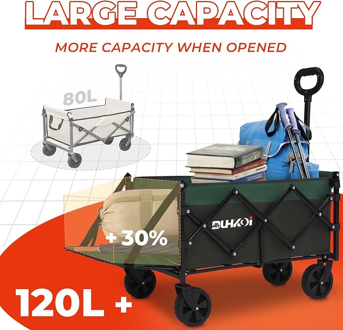 Foldable Wagon with Tailgate,12 lb Lightweight Small Utility Cart | Garden, Grocery, Beach, Camping, Portable Use, Green
