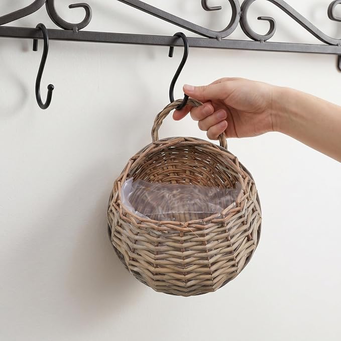 DOITOOL Wall Hanging Flower Basket, 2PCS Handmade Wicker Hanging Willow Wall Basket, Rattan Chlorophytum Comosum Holder for Boho Decor, Front Door, Home, Garden, Flowers, Mail, Fruit