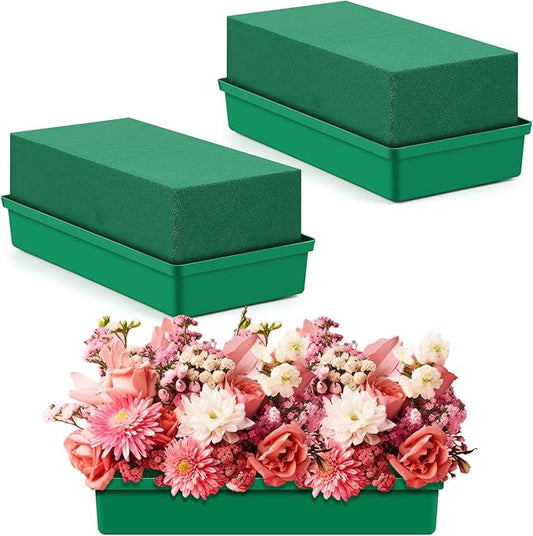 Teenyyou 2 Pack Large Size Floral Foam with Bowl 9.65" l x 4.65" W x 3" H Rectangle Wet Floral Foam Cage Blocks Flower Arrangements Supplies for Table Party Festival Flower Decor