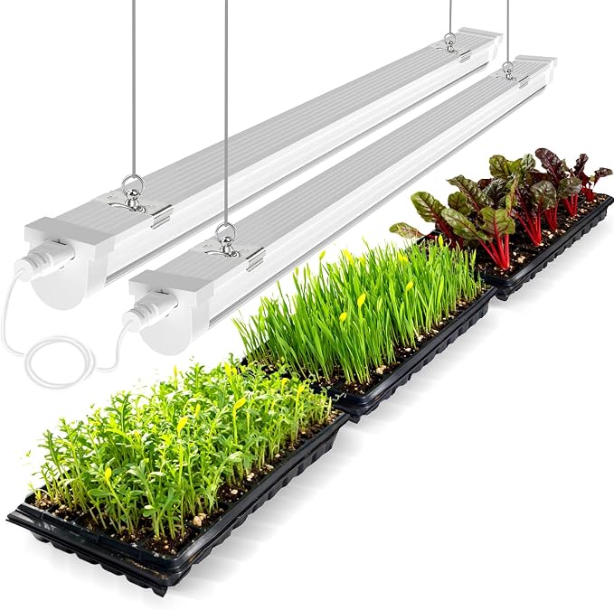 JESLED Plant Grow Lights, 4FT 5000K Full Spectrum Daylight White, 96W(2 X 48W,600W Equivalent), Linkable Grow Light Strips for Indoor Plants, Seed Starting, Greenhouse, Growing Shelf, 2-Pack