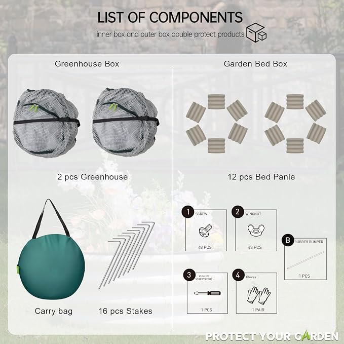 Riased Garden Bed with Greenhouse Cover, Raised Planter Box (2pcs 24in Round Garden Bed &Greenhouse Set)