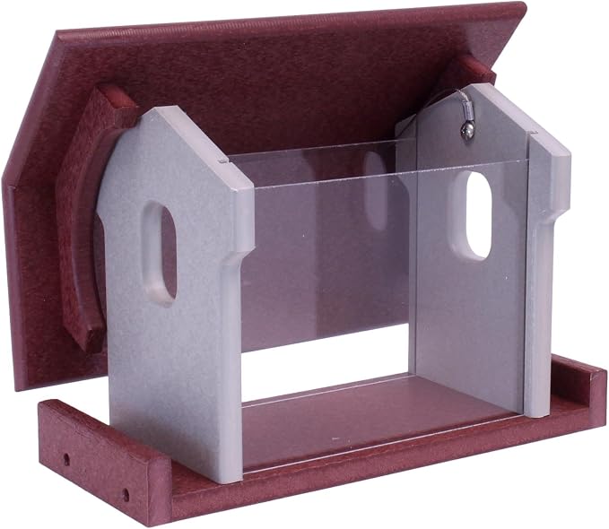 Bluebird Feeder - Poly Lumber - Hanging Blue Bird Feeder for Mealworms (Cherry Wood and Light Gray)