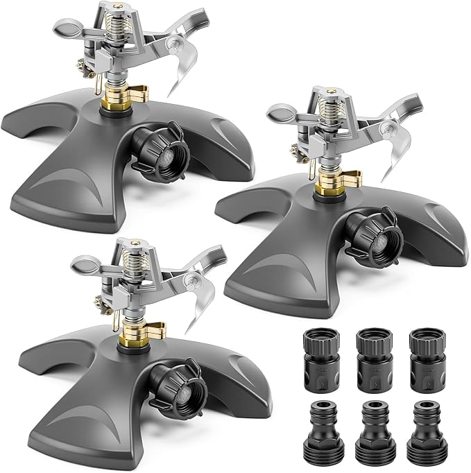 Reallnaive 3 Pcs Adjustable Oscillating Sprinkler 4 Way ABS Lawn Sprinkler Covers 4000 Sq. ft 16 Nozzle with Quick Connect for Garden Large Area Watering (ABS Base)