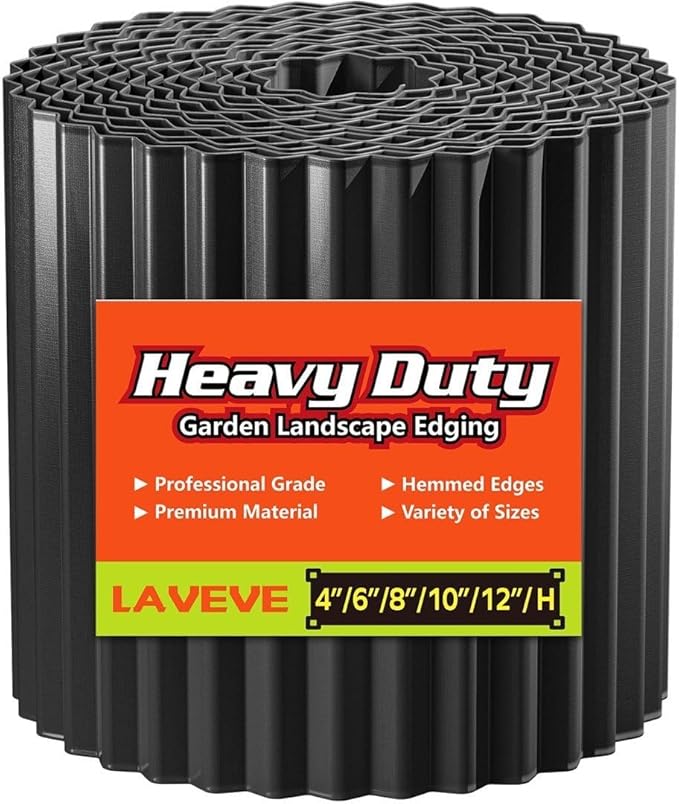 LAVEVE Corrugated Metal Garden Edging 6" x 100Ft, Landscape Edging Border for Lawn, Flower Bed, Garden Fence, Paver Edging (Black)