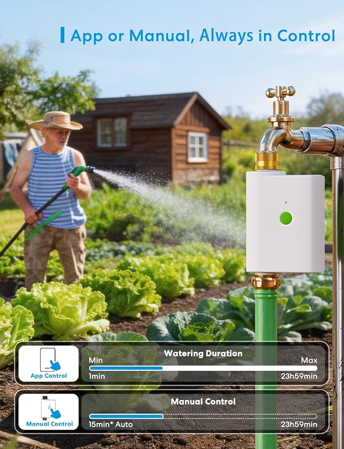 meross WiFi Water Timer for Garden Hose, Smart Hose Timer with Brass Inlet & Outet, WiFi Sprinkler Valve Work with Apple Homekit, Alexa & Google Assistant, Smart Rain Skip for Lawn, Garden & Yard