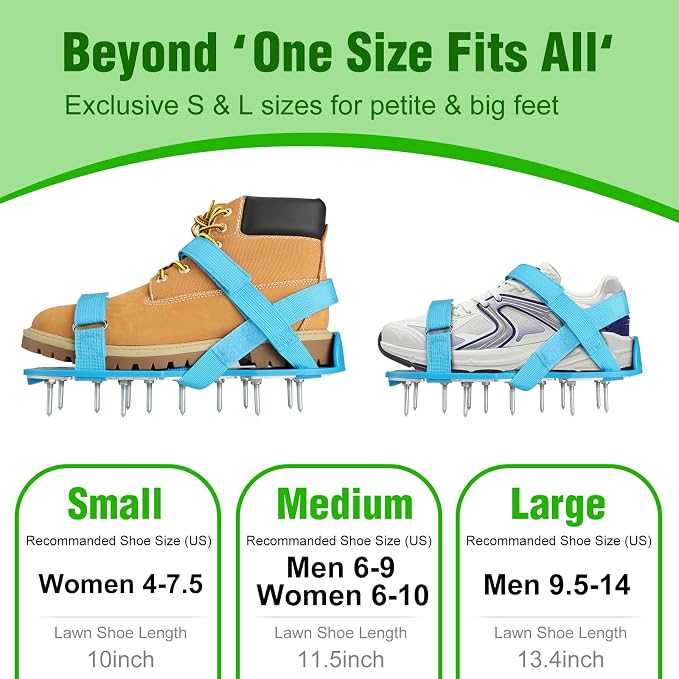 Lawn Aerator Shoes for Grass - Pre-Assembled Grass Aerator Shoes for Lawn - Soil Yard Aerator Tool for Aerating Patio Garden, Blue, Small Size