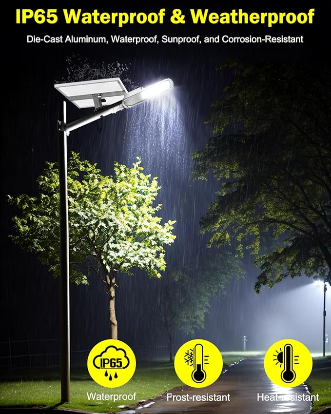 Engrepo Solar Street Lights Outdoor, 15-Hour Runtime IP65 Waterproof LED Flood Lights with Remote Control Dusk to Dawn Security Light for Wall, Parking Lot, Barn, 20000mAh