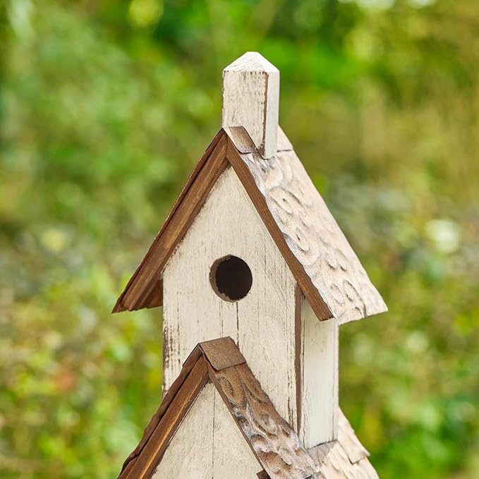 Glitzhome Bird Houses for Outdoors,23.62" H Church Birdhouse Rustic Tall Hand Painted Wooden Bird House White Extra-Large Bird House for Outside