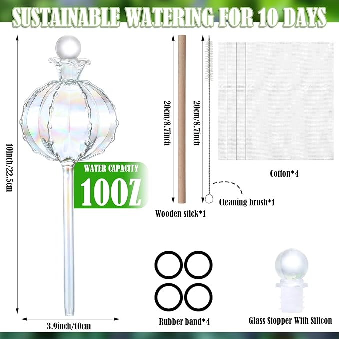 Thenshop 4 Pack 10 oz Large Plant Self Watering Globes Top Fill Glass Cactus Bulbs Iridescent Vacation Plant Slow Release Watering Devices for Indoor Outdoor Planting Lover Gifts