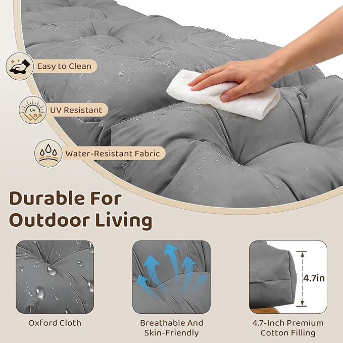 Waterproof Outdoor Lounge Chair Cushions 74.8 x 22 x 4.7 Inches，Chaise Lounge Chair Cushions Replacement for Outdoor Furniture with Ties, Thickened Patio Pool Bench Lounge Chair Cushions
